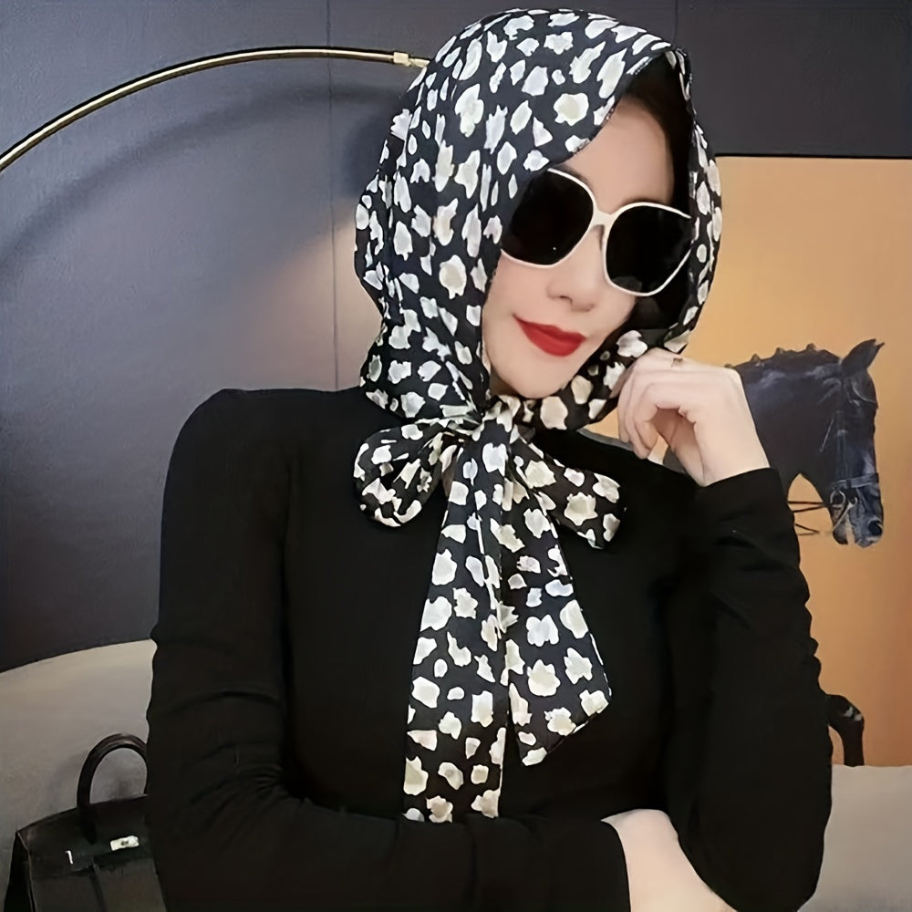 Floral Print Hijab Lace Up Head Scarf Head Wraps Soft Long Ribbon Turban