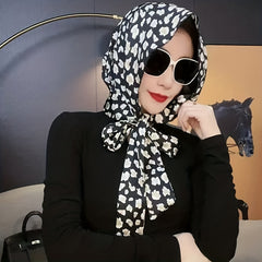 Floral Print Hijab Lace Up Head Scarf Head Wraps Soft Long Ribbon Turban