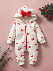 Heart Patterned Baby Jumpsuit for Winter Warmth