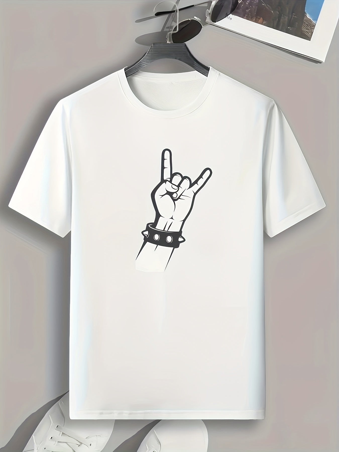 Rock Gesture Print Men's Sports T-shirt Graphic Tee