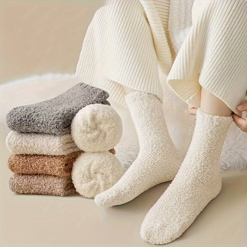 6 Pairs Solid Fuzzy Socks Cozy & Warm Home Floor Socks Women's Stockings