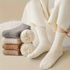 6 Pairs Solid Fuzzy Socks Cozy & Warm Home Floor Socks Women's Stockings