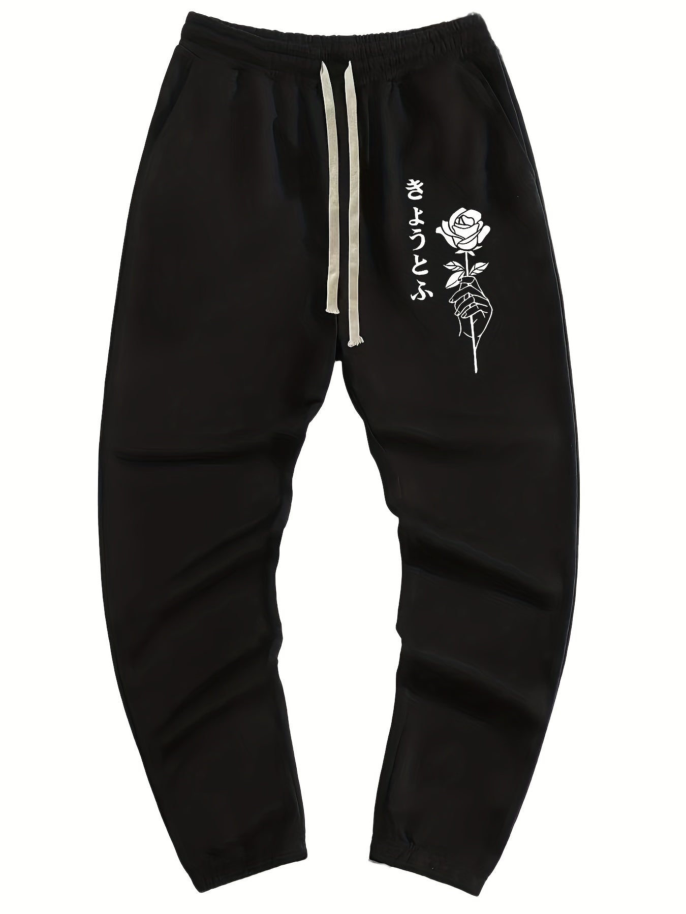 Rose Print Men's Drawstring Sweatpants Casual Jogger Pants