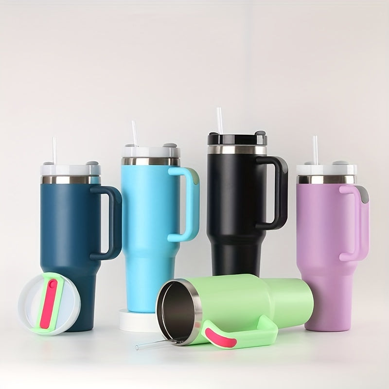 40oz Reusable Straw Tumbler Double Wall Stainless Steel Cup Vacuum Flask