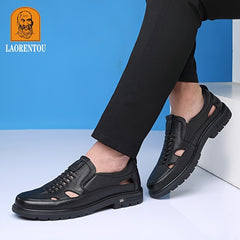 LAORENTOU Men Leather Loafer Shoes Slip On Lightweight Non Slip