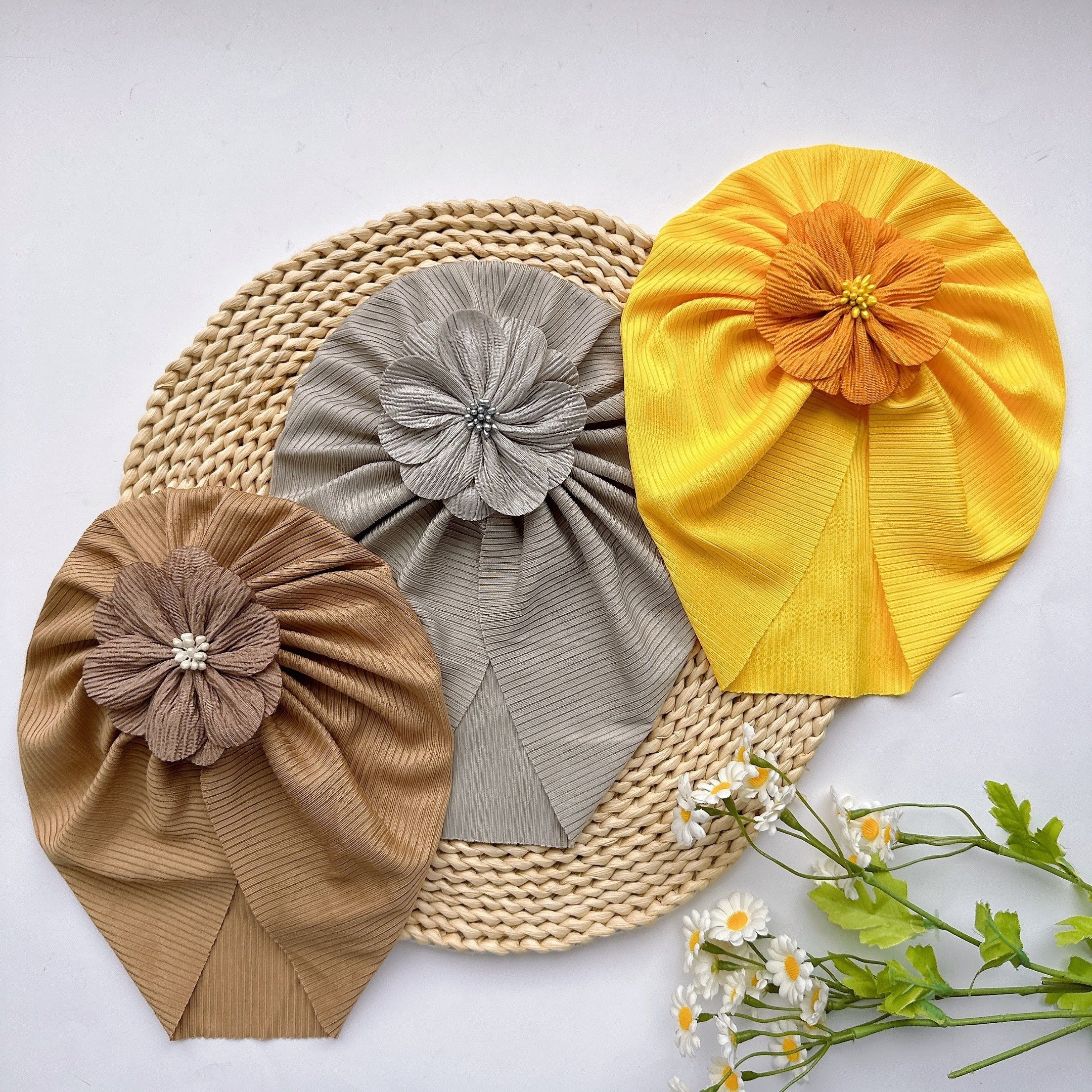 Soft Elastic Flower Baby Hat For Girl