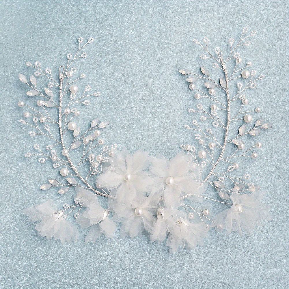 Mesh Flower Pearl Hair Band Bridal Wedding Headwear