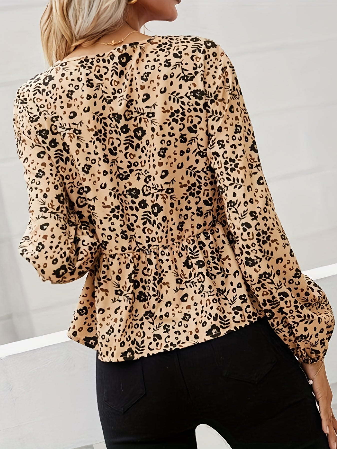 Boho Blouse Women's Plus Floral Print Puff Sleeve Top