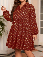 Women's Golden Argyle Print V Neck Smock Mini Dress