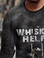 WHISKEY HELPS Men's Long Sleeve Novelty T shirt Autumn Tee
