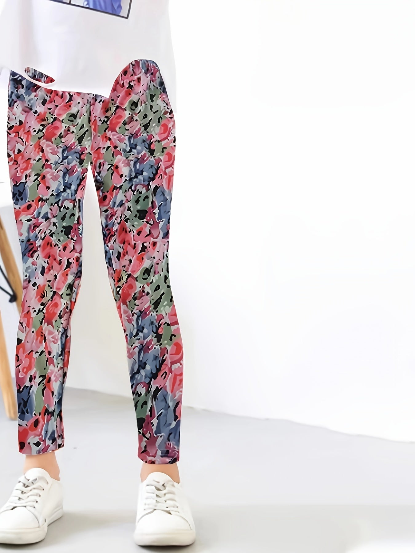 Girls Flower Painting Graphic Leggings All Seasons