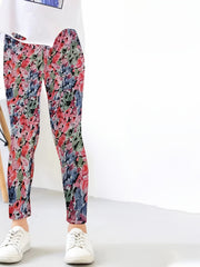Girls Flower Painting Graphic Leggings All Seasons