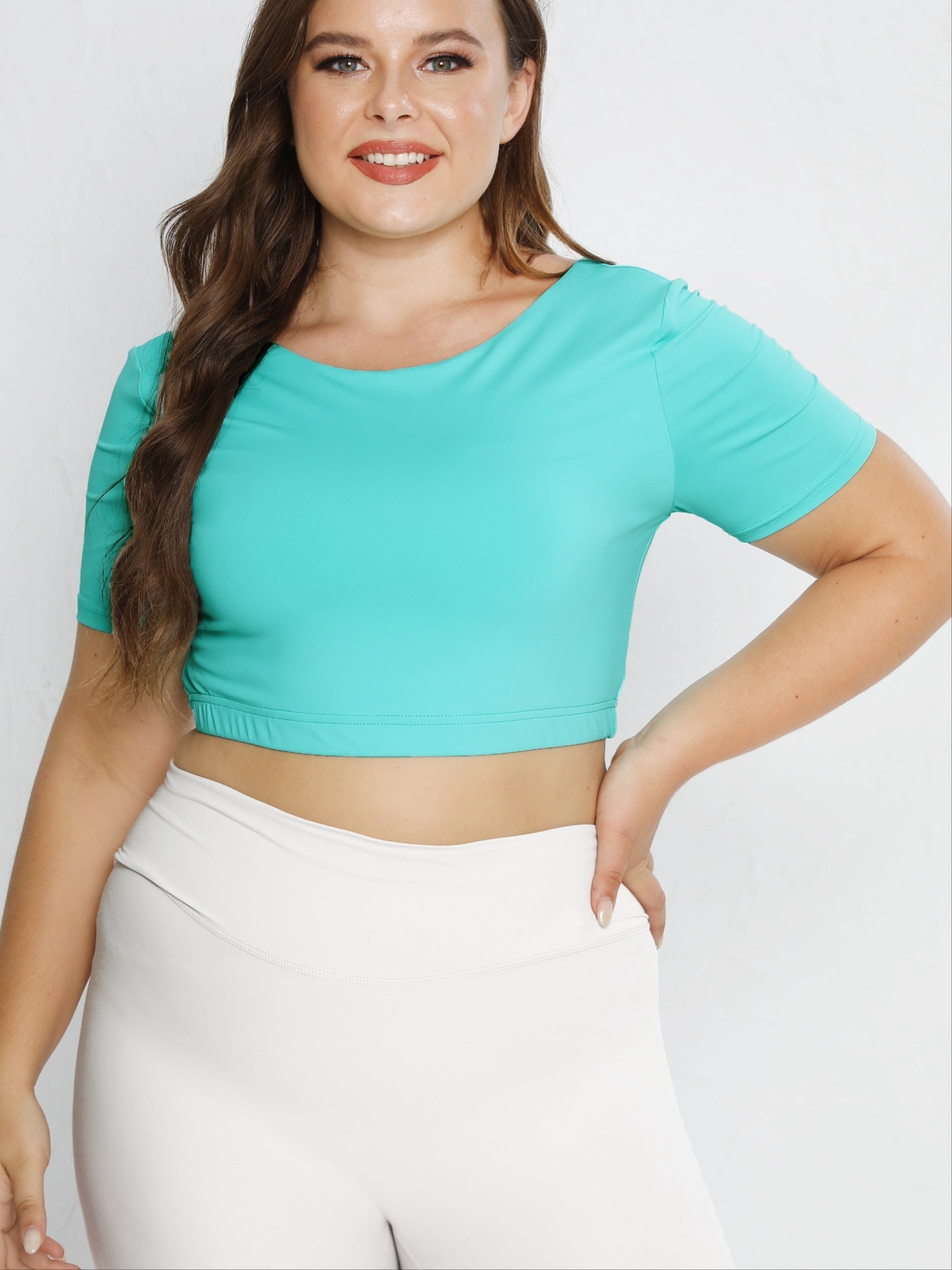 Solid Short Sleeve Round Neck Sports Top