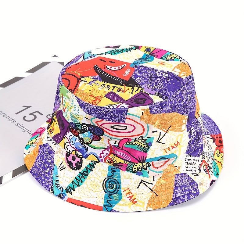 Graffiti Bucket Hat Hip Hop Print Fisherman Cap for Men Women