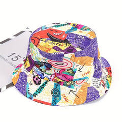 Graffiti Bucket Hat Hip Hop Print Fisherman Cap for Men Women