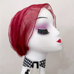 Soft Solid Mesh Turban Cap Pleated Mesh Breathable Head Wrap Elastic Beanie