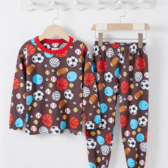 Baby Pajamas Football Basketball Print Set Crew Neck Long Sleeve Top & Pants