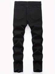 Men's Slim Fit Ripped Denim Jeans Vintage Hip Hop Style Pants