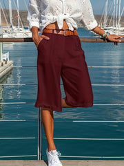 Solid Knee Length Casual Summer Shorts Women's Clothing
