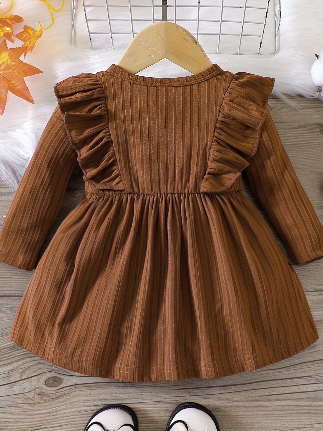 Baby Girls Ruffle Trim Long Sleeve Puffy Dress