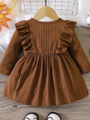 Baby Girls Ruffle Trim Long Sleeve Puffy Dress