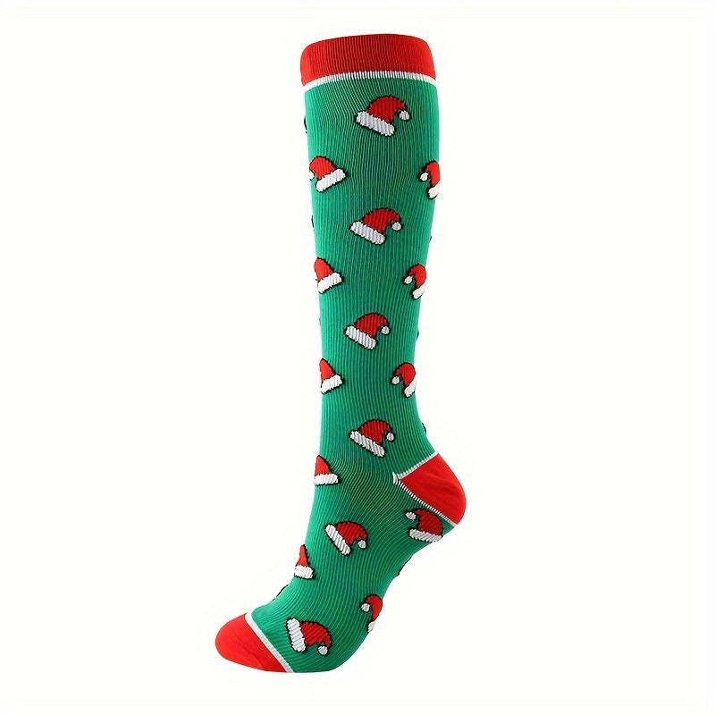 1pair Christmas Stockings Knee High Sports Socks Compression Socks