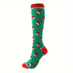 1pair Christmas Stockings Knee High Sports Socks Compression Socks
