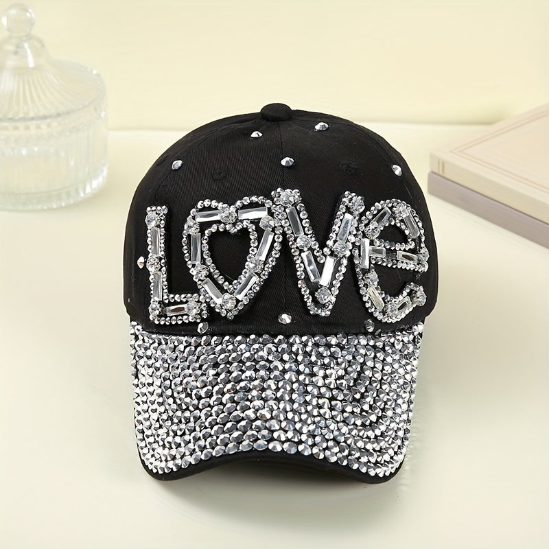LOVE Rhinestone Decor Baseball Cap Sun Hats Adjustable Golf Dad Hats For Women