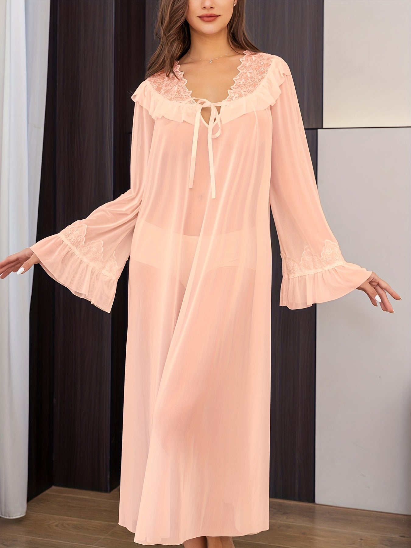 Ruffle Sleeve Lace Up Home Dress Women's Loungewear
