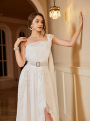 Thigh Mesh Wedding Dress Backless One Shoulder Dress