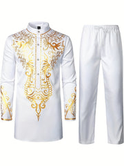 Men's African Dashiki Suit Shirt Pants Set Formal Party Outfit