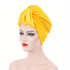 Satin Knot Pleated Turban Cap Solid Bonnet Women Chemo Hats
