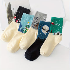 5 Pairs Christmas Pattern Socks Women's Stockings