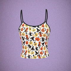 Pumpkin & Witch Print Cami Top Sleeveless Women's Clothing