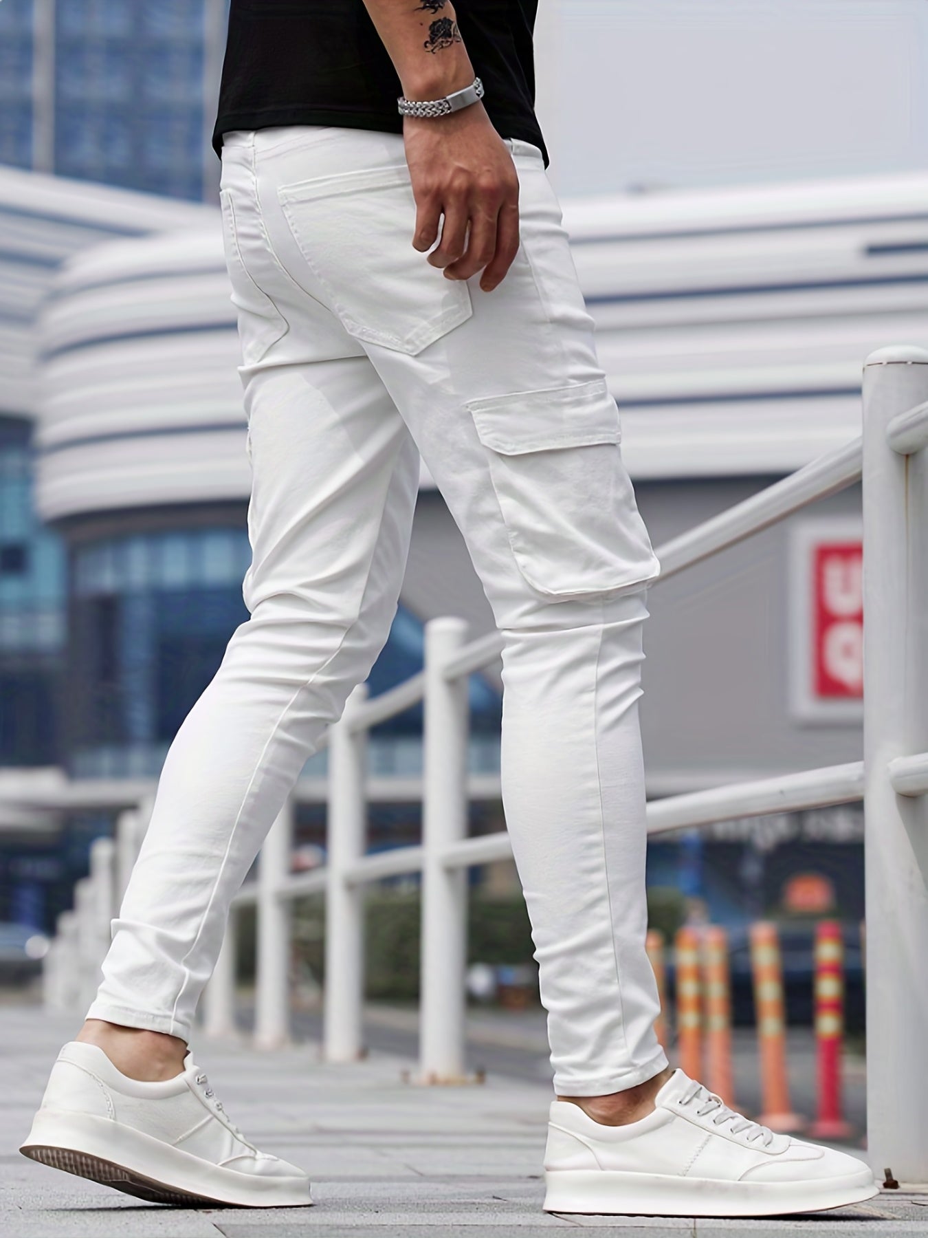 Men's Slim Fit Flap Pocket Jeans Casual Street Style Denim Pants