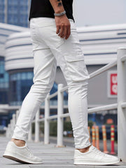 Men's Slim Fit Flap Pocket Jeans Casual Street Style Denim Pants