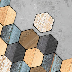 11pcs Colorful Wood Grain Art Hexagon Floor Stickers Waterproof Non slip