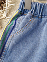 Girls Denim Shorts Rainbow Side Stripe Casual Pants Kids