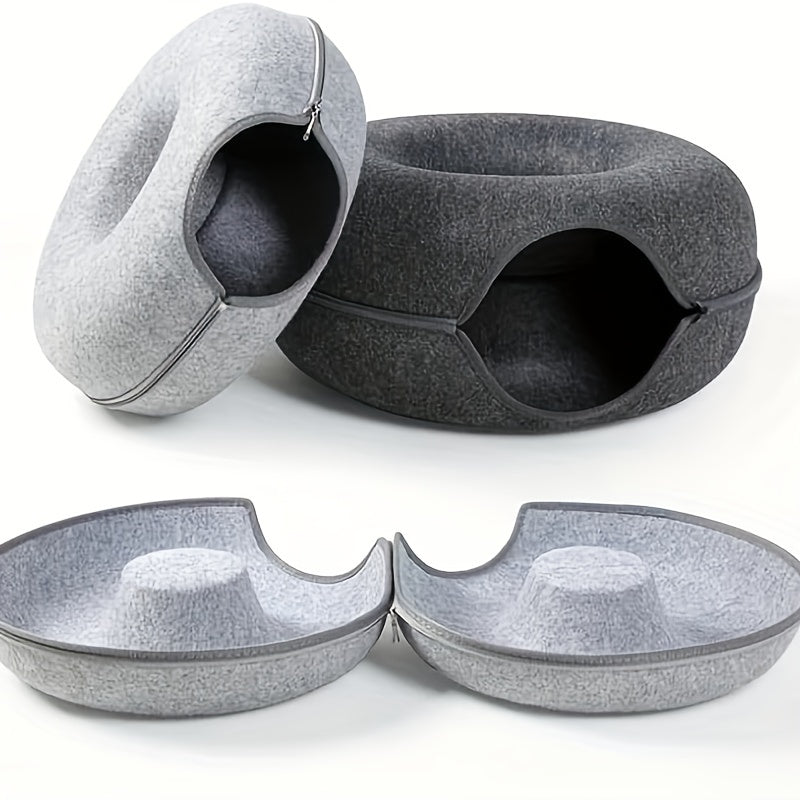 Cat Tunnel Bed Felt Round Nest Washable Semi-enclosed Cat Tunnel