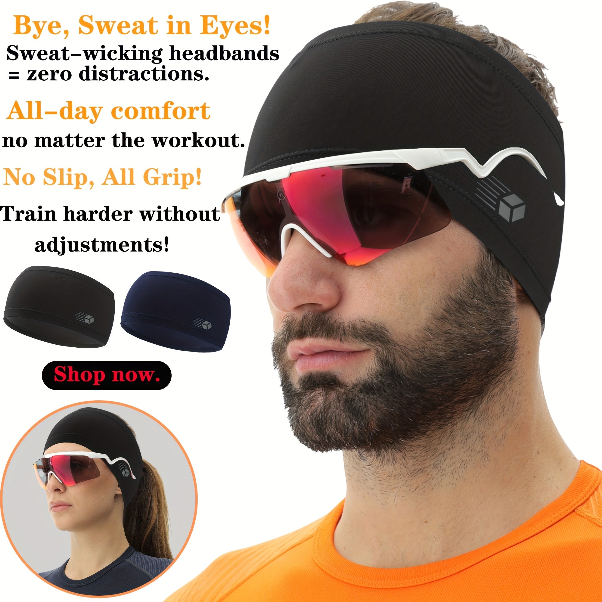 2pcs Sweat Absorbent Sports Headband for Men & Women, Elastic Yoga Running Cycli