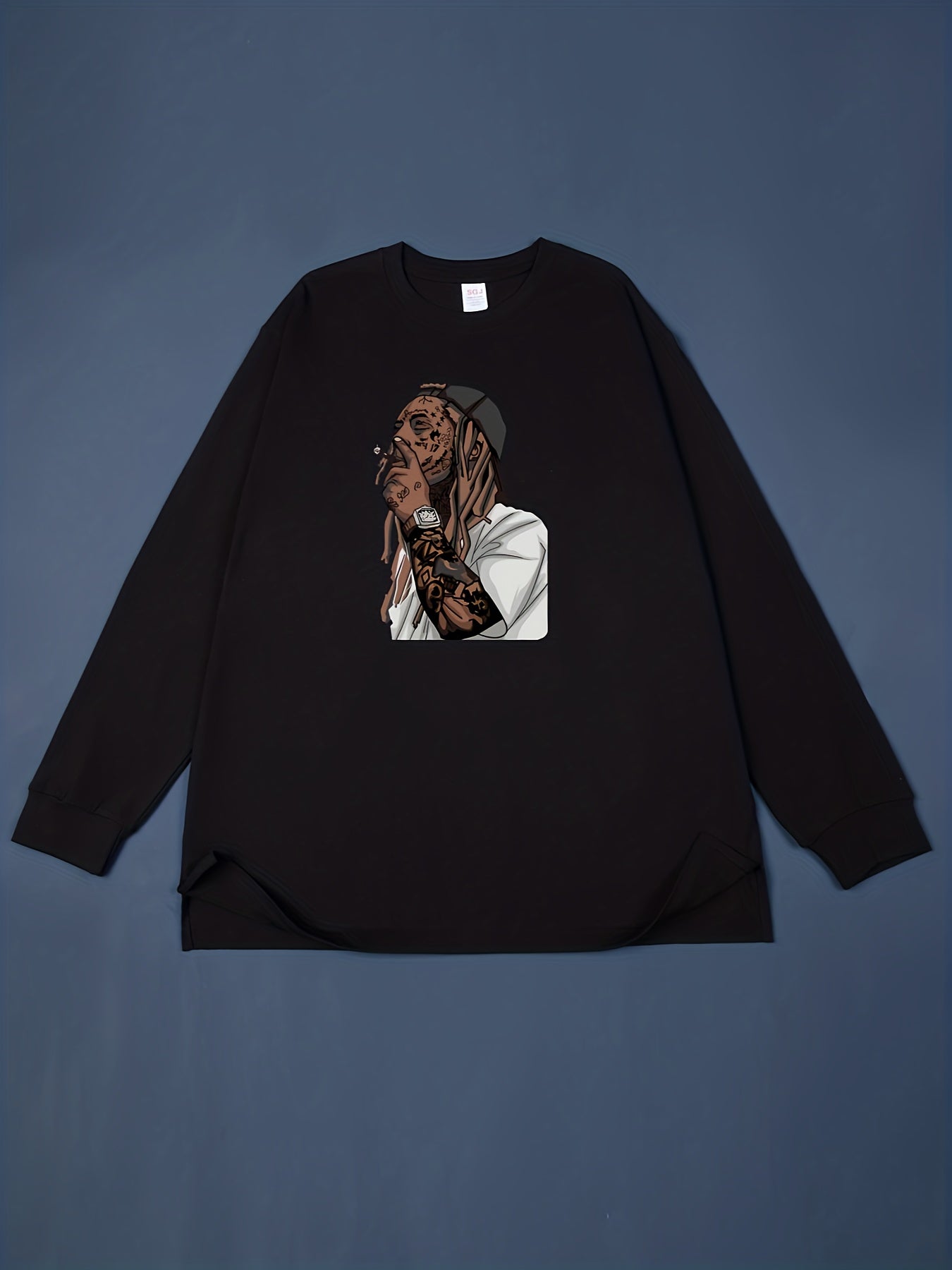Stylish Hiphop Print Men's Graphic Crew Neck Long Sleeve T-shirt