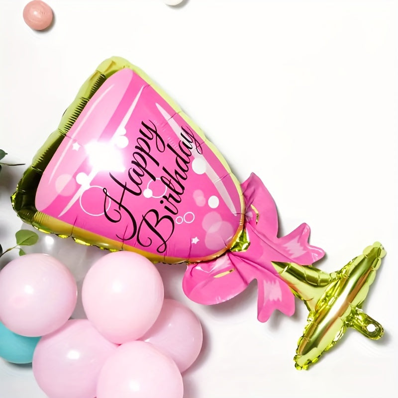 2pcs Pink Theme Wine Glass Balloon Girl Adult Birthday Party Decoration Balloons