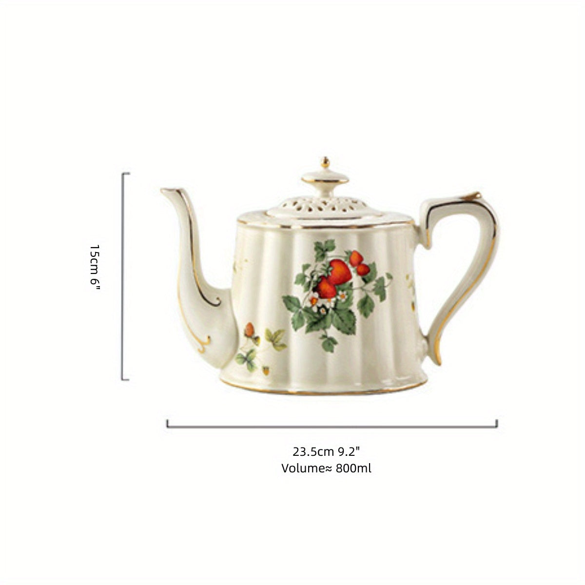 Vintage Strawberry Porcelain Tea Cup and Saucer Set with Golden Trim