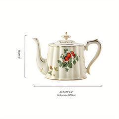 Vintage Strawberry Porcelain Tea Cup and Saucer Set with Golden Trim