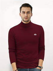 Men's High Neck Knitted Sweater Solid Mid Stretch Pullover for Spring