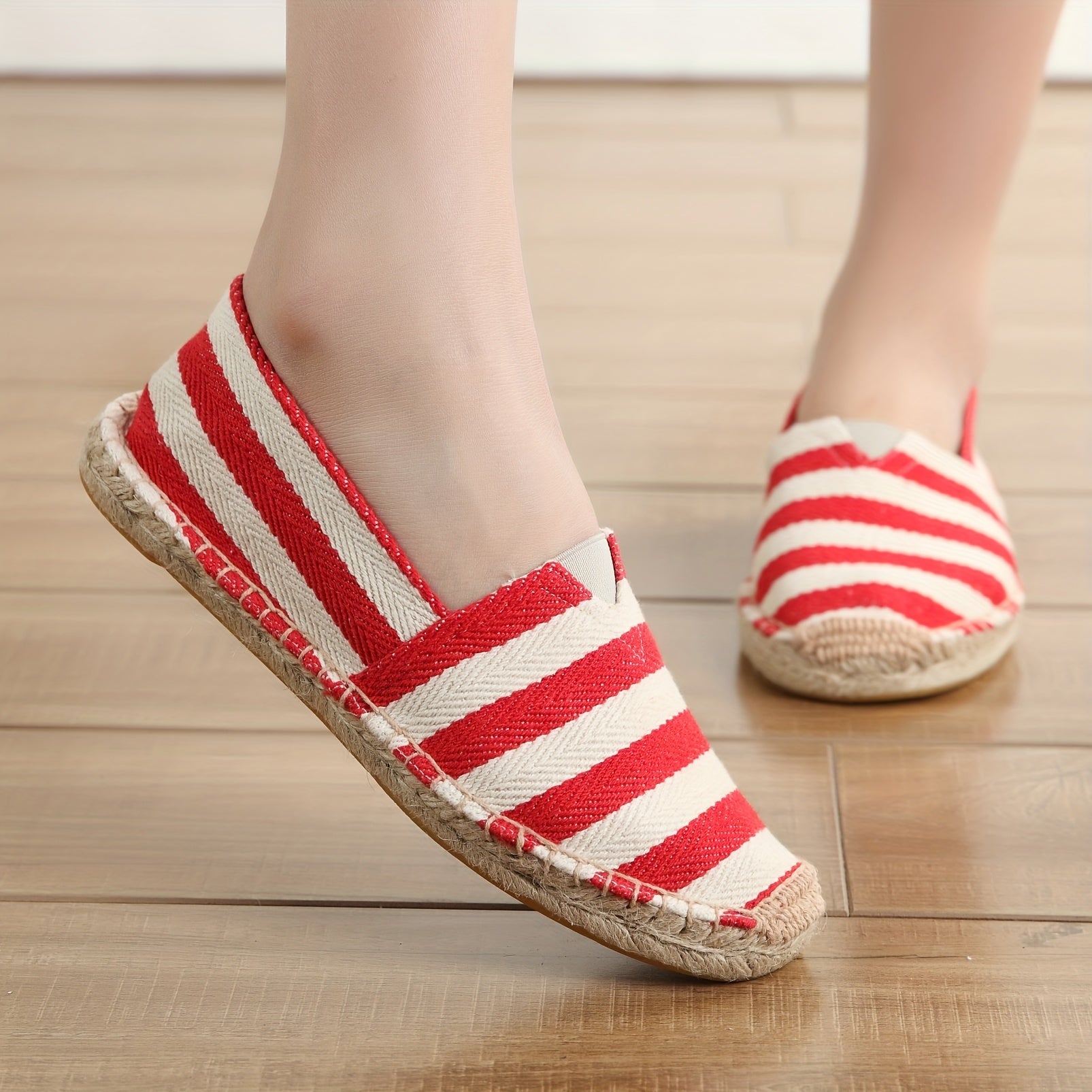 Striped Pattern Espadrille Flat Shoes Women's Footwear