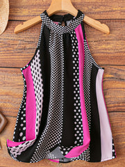 Polka Dot Halter Neck Top Colorblock Casual Summer Women's Clothing