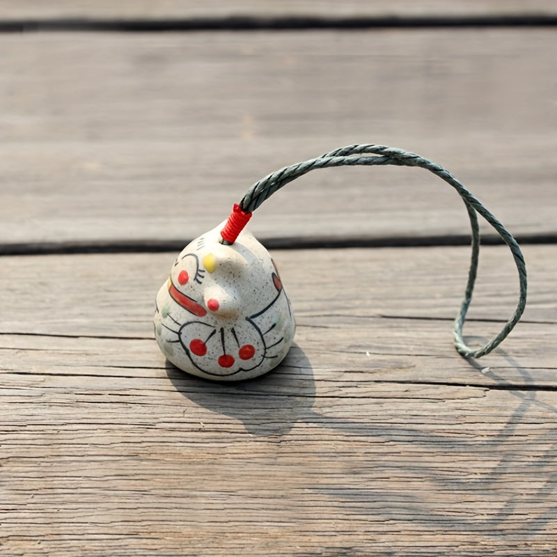 Ceramic Chinese Lucky Cat Bell Ornament for Good Luck and Fortune