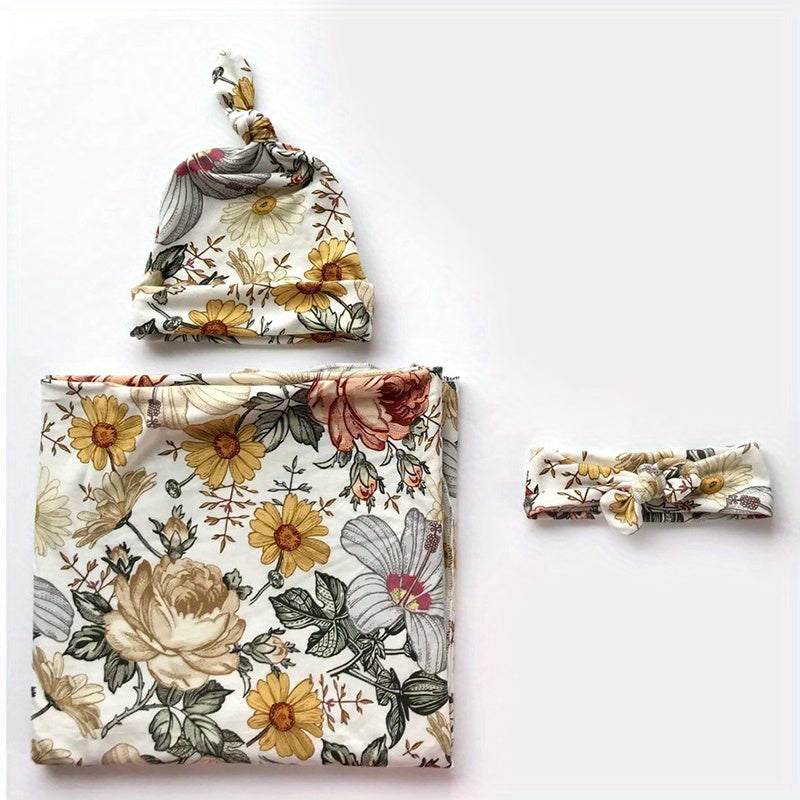 3 Piece Newborn Swaddle Cap Headband Set Anti Shock Elastic Wrap