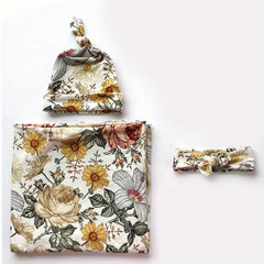 3 Piece Newborn Swaddle Cap Headband Set Anti Shock Elastic Wrap